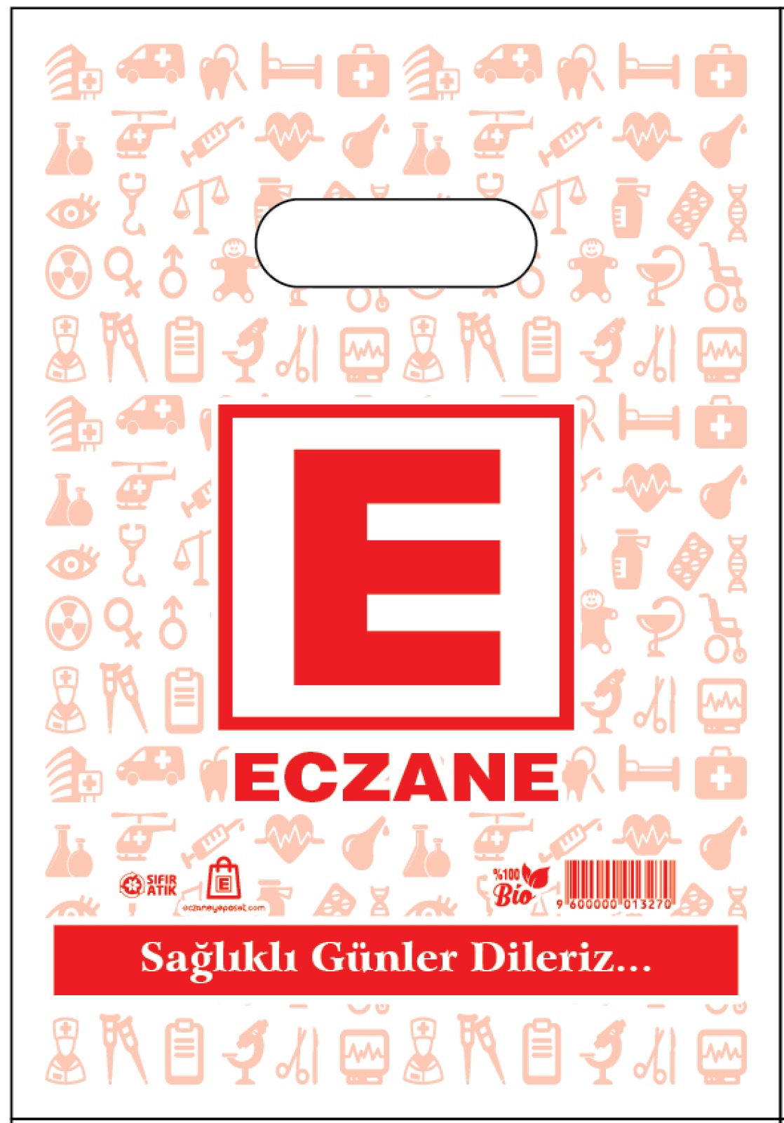 Bio El Geçme Eczane Poşeti (Kırmızı E) 22 × 32 Cm  (1 Kg)